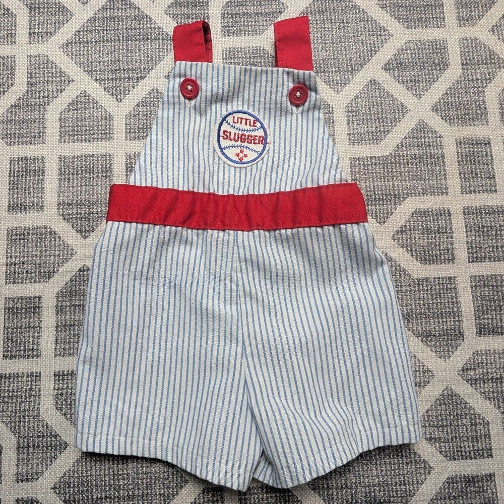 Vintage Winsprints "Little Slugger" Embroidered Striped Baseball Shortalls